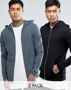 ASOS Muscle Hoodie 2 Pack Black/Slate Blue SAVE 15 - Мульти