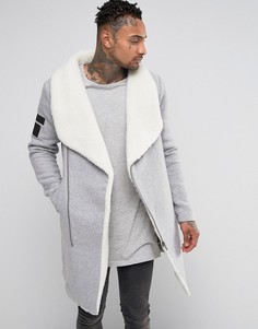 Асимметричное шерстяное пальто с воротником борг Black Kaviar - Серый