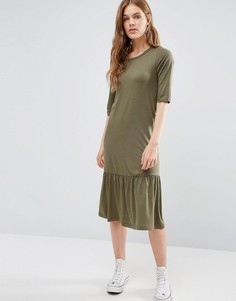 Noisy May Melanie Jersey Frill Hem Dress - Зеленый