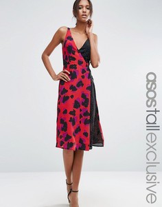 ASOS TALL Leopard Print Mix Wrap Midi Dress - Мульти