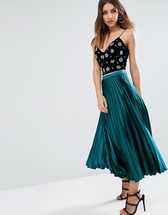 Плиссированная атласная юбка миди ASOS - Синий
