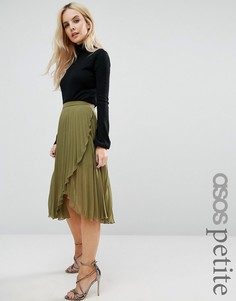 Юбка миди с запахом и складками ASOS PETITE - Зеленый