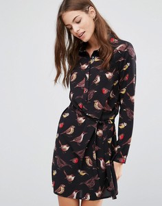 Платье-рубашка с птичьим принтом Yumi - Черный