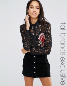 Кружевная блузка с цветочной аппликацией Fashion Union Tall - Черный