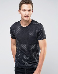 Футболка с принтом и контрастным карманом Selected Homme - Черный