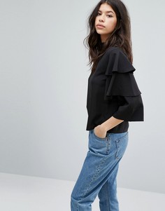 Блузка с высоким воротом и ярусными рукавами Boohoo - Черный