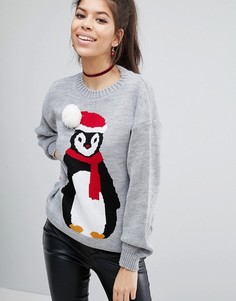 Boohoo Bobble Hat Penguin Christmas Jumper - Серый