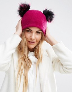 Helene Berman Double Pom Pom Pull On Beanie Hat - Розовый