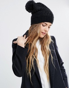 Helene Berman Sequin Slouchy Beanie Hat With Pom - Черный
