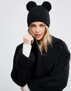 Helene Berman Double Pom Pom Knitted Beanie Hat - Черный