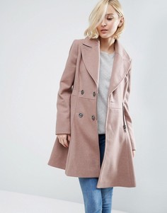 Приталенное пальто из шерстяной смеси в байкерском стиле ASOS - Розовый