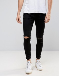 Черные джинсы скинни с рваными коленями Selected Homme Plus - Черный
