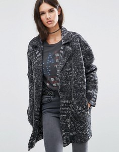 Длинная байкерская куртка из фактурной шерсти Diesel - Черный