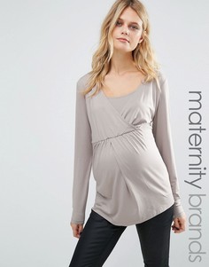 Трикотажный лонгслив для беременных и кормящих Mamalicious - Серый Mama.Licious
