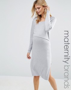 Вязаное платье 2 в 1 для беременных Mamalicious - Серый Mama.Licious