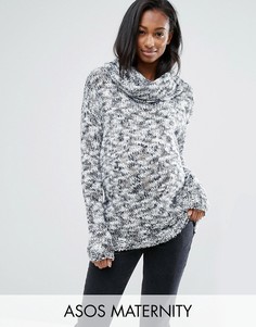 Вязаный джемпер с длинными рукавами и отворачивающимся воротником Mamalicous - Серый Mama.Licious