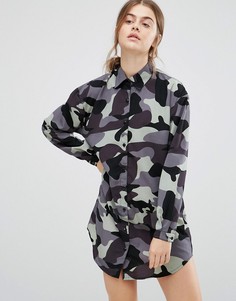 Платье-рубашка с камуфляжным принтом Daisy Street - Серый