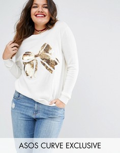 Джемпер с декорированным узором в виде банта ASOS CURVE - Кремовый