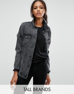 Черная выбеленная джинсовая куртка в стиле oversize с узором из пайеток на спине Noisy May Tall - Черный