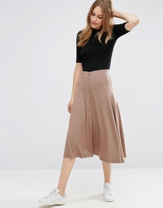 Расклешенная юбка миди с кнопками ASOS - Коричневый