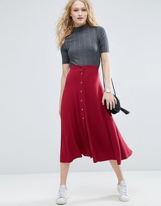 Расклешенная юбка миди с кнопками ASOS - Серый
