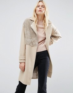 Пальто в байкерском стиле с отделкой борг ASOS - Stone