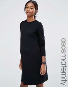 Цельнокройное платье для беременных из понте с рукавами 3/4 ASOS Maternity - Черный