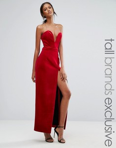 Бархатное платье-бандо макси с вырезом сердечком и высоким разрезом TTYA - Красный Taller Than Your Average