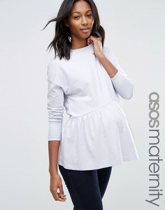 Топ для беременных с рюшами по низу и длинными рукавами ASOS Maternity - Синий