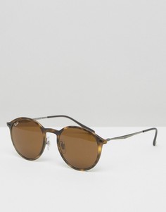 Солнцезащитные очки в круглой черепаховой оправе Ray-Ban 0RB4244 - Коричневый