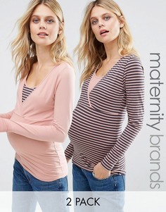 2 лонгслива для беременных из органического хлопка Mamalicious - Мульти Mama.Licious