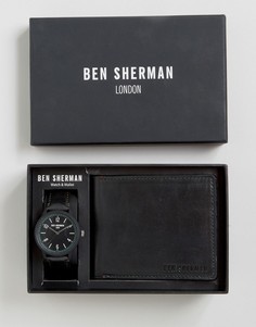 Подарочный набор с часами и кошельком из натуральной кожи Ben Sherman - Черный