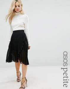 Юбка миди с запахом и складками ASOS PETITE - Черный