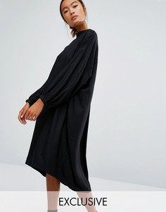 Monki Oversized Long Sleeve Midi Dress - Черный
