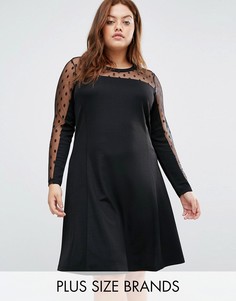 Платье-трапеция с сеточкой в горошек Junarose - Черный