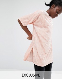 Monki Longline Velvet T-Shirt - Розовый