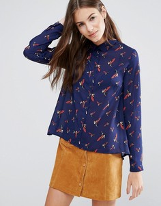 Блузка с принтом колибри Yumi - Темно-синий