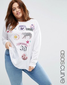 Лонгслив с принтом в виде нашивок ASOS CURVE - Мульти