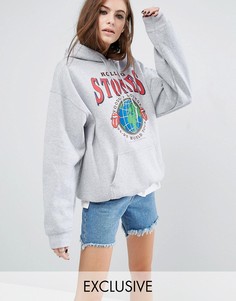 Свободное худи с принтом Rolling Stones Tour Reclaimed Vintage - Серый