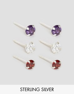 Набор из 3 серебряных сережек-гвоздиков Reclaimed Vintage - Мульти