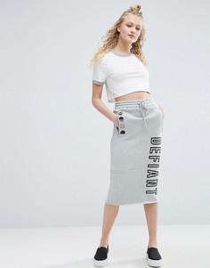 Трикотажная юбка миди с логотипом ASOS - Серый