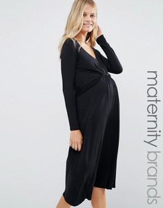 Платье миди с длинными рукавами и узлом спереди Bluebelle Maternity - Черный