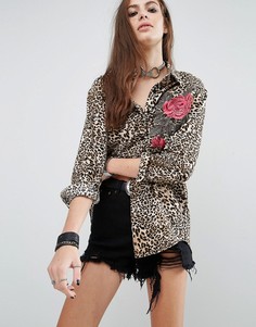 Рубашка бойфренда с леопардовым принтом и розой Reclaimed Vintage - Мульти