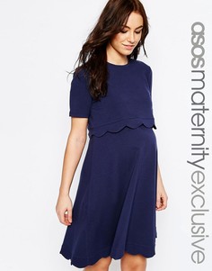 Платье с фигурным краем для кормящих с короткими рукавами ASOS Maternity TALL NURSING - Темно-синий