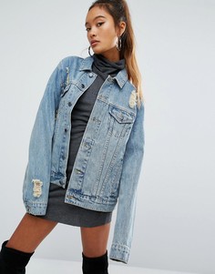 Джинсовая куртка в стиле oversize с рваной отделкой Criminal Damage - Синий