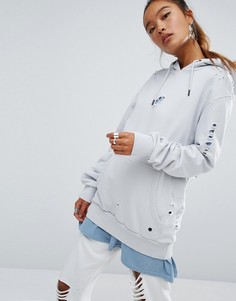 Состаренное oversize-худи с логотипом Criminal Damage - Серый