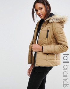 Дутая куртка с отделкой искусственным мехом Vero Moda Tall - Коричневый