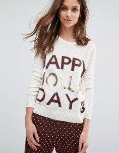 Noisy May Kick Backs Christmas Knitted Jumper - Белый