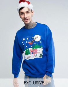Новогодний свитшот-oversize с принтом Reclaimed Vintage - Синий