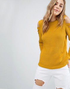 Состаренный джемпер с открытыми плечами Boohoo - Желтый